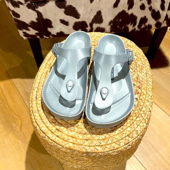 Birkenstock Shoes - Women’s Silver Birkenstock Sandals in Lightweight Plastic